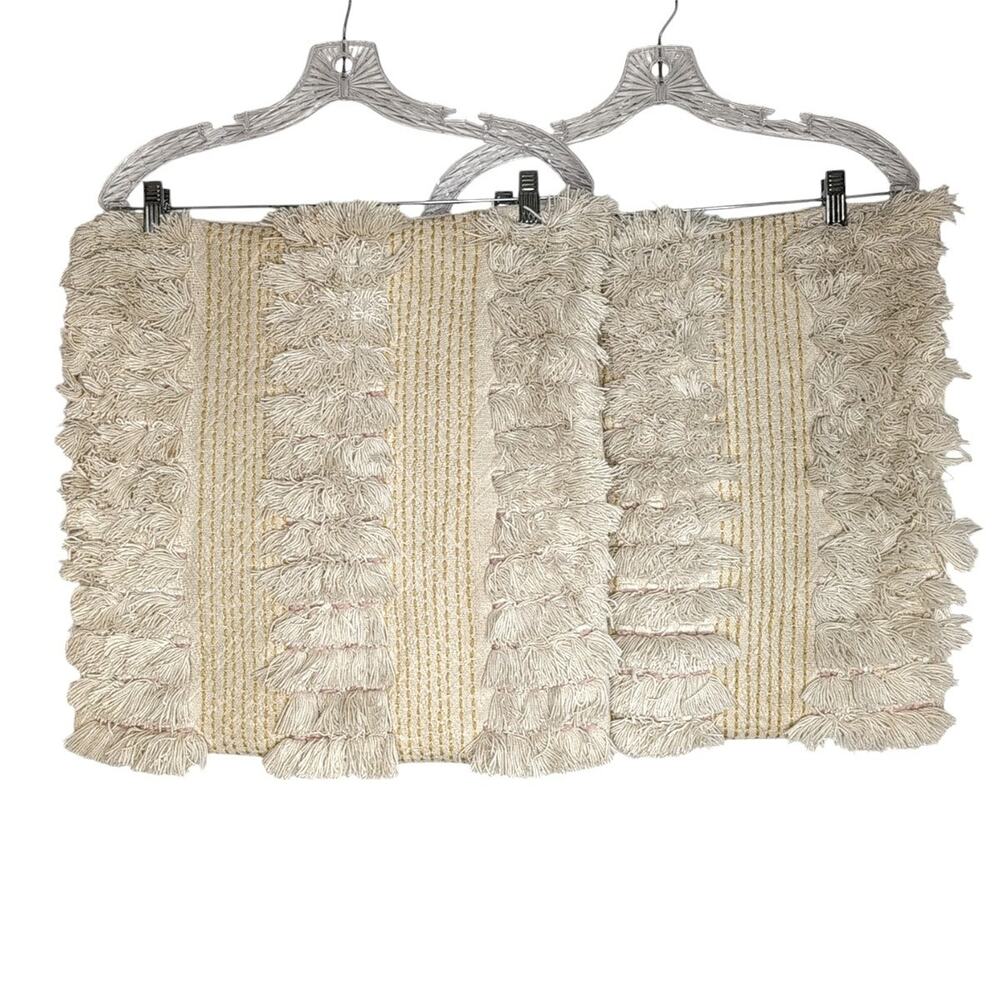 Set of 2 Anthropologie Tasseled Eden Pillow Covers/Shams 18" x 18" Boho Textured
